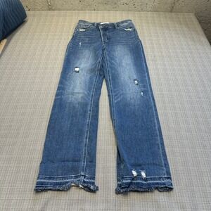 Vervet Distressed High Rise Jeans 26 Frayed Hem Straight Leg Stretch